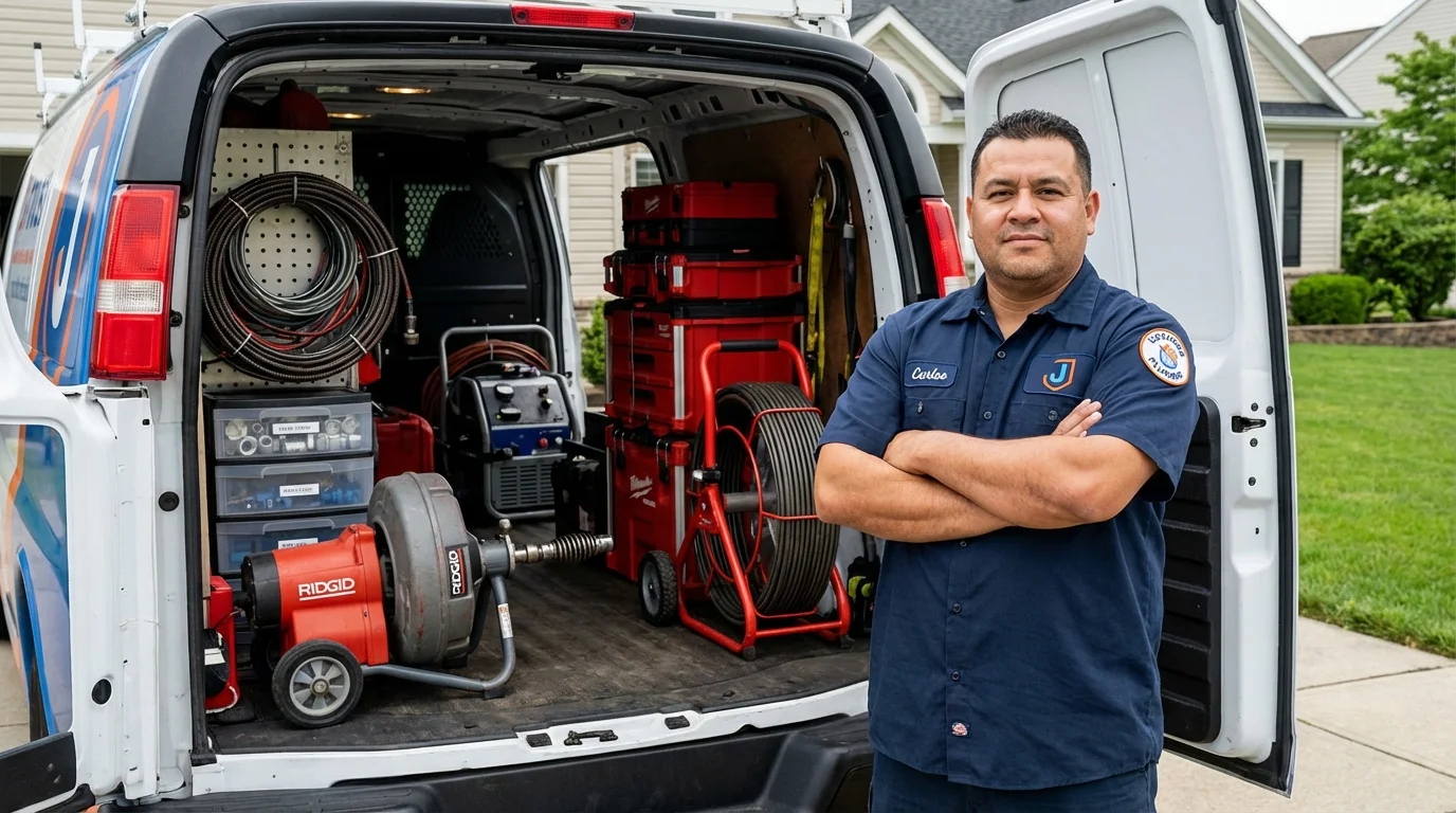 Professional drain cleaning equipment and Johns Plumbing LLC plumber in Poynette