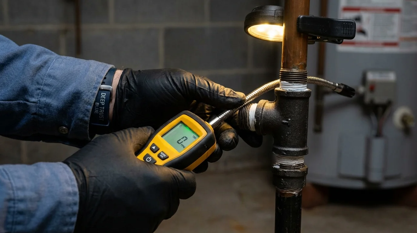 Gas leak detection with electronic sniffer by Johns Plumbing LLC in Poynette