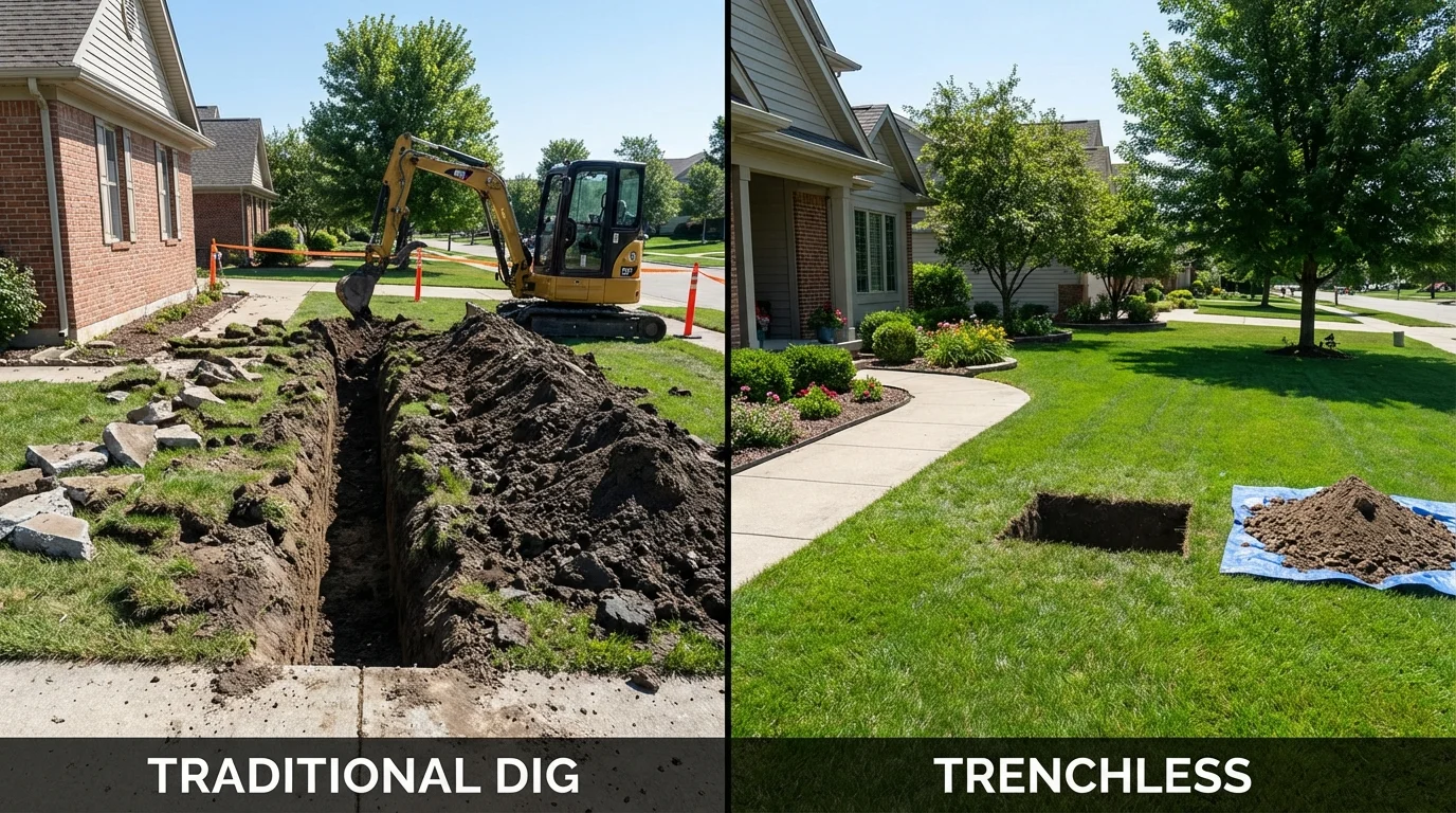 Trenchless sewer repair with minimal yard damage versus traditional excavation in Poynette, WI